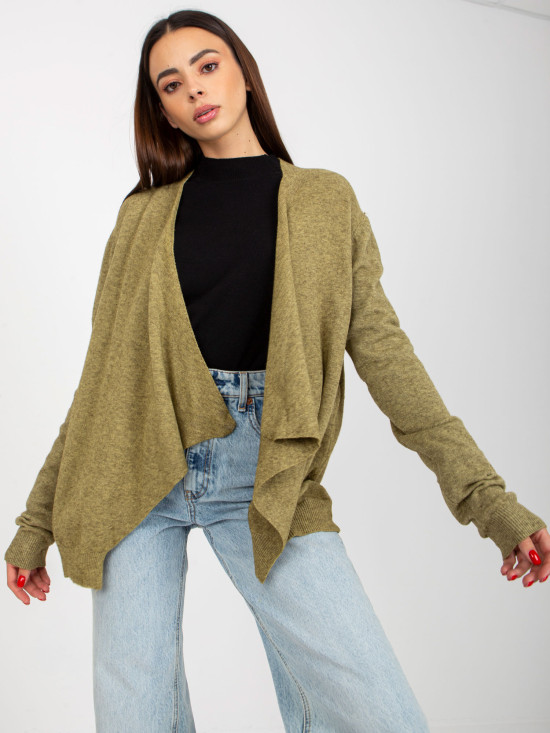 Khaki kurzer asymmetrischer Cardigan ohne Verschluss