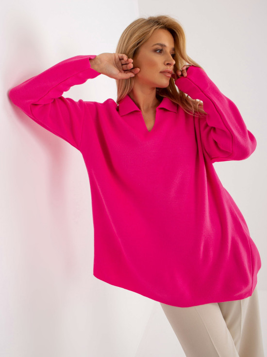 Fluo rosa Damen Oversize Pullover mit Kragen RUE PARIS