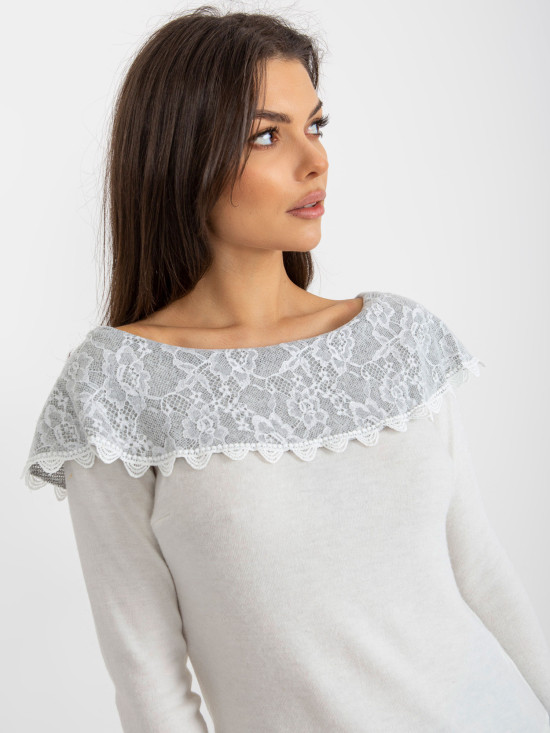 Beige-graue kurze Bluse mit freiliegenden Schultern