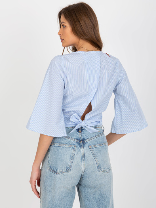 Hellblau-weiße elegante Kurzbluse mit Streifen