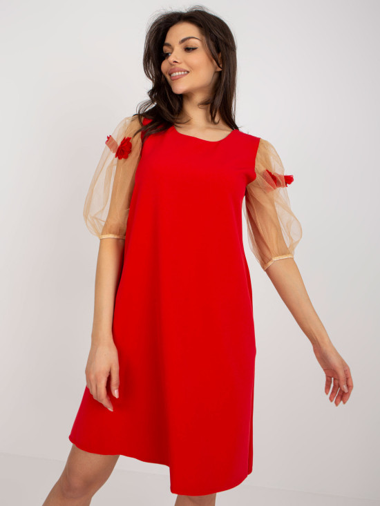 Rotes Cocktailkleid mit 3D-Blumen