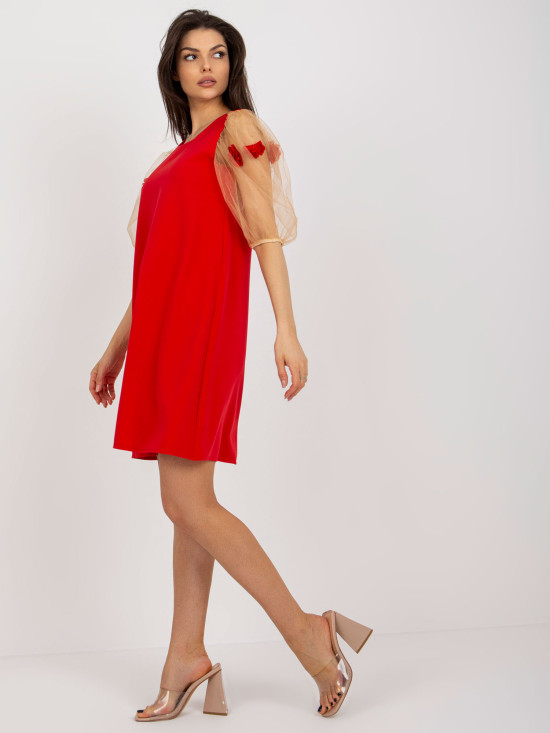 Rotes Cocktailkleid mit 3D-Blumen