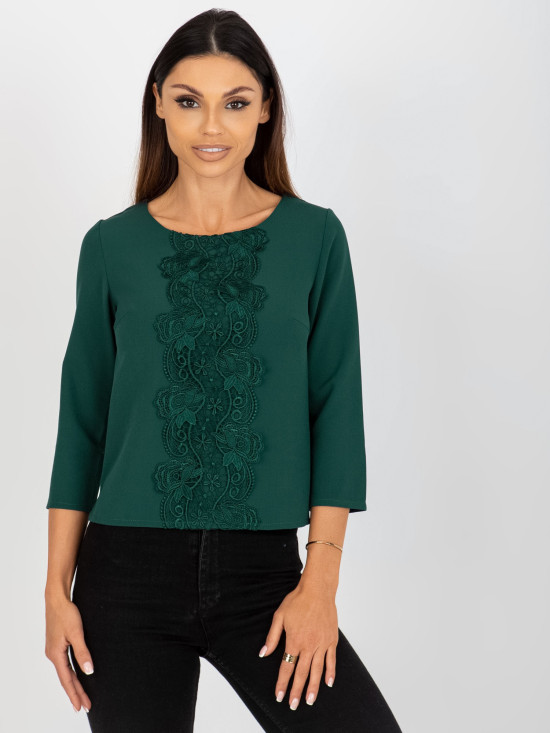 Dunkelgrüne elegante Bluse mit Spitze