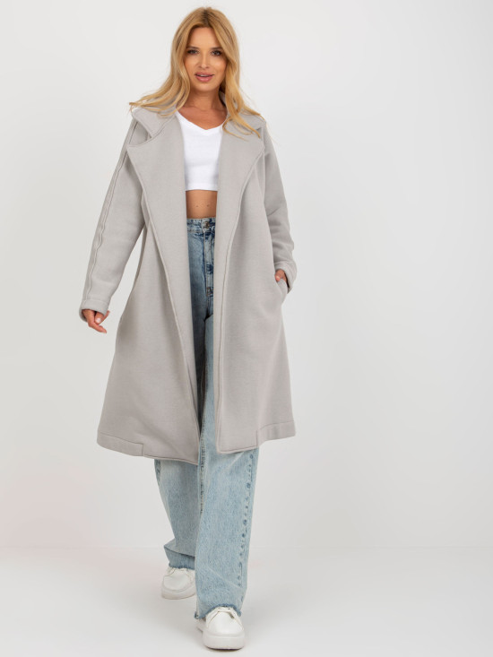 Grau langer Sportmantel ohne Verschluss