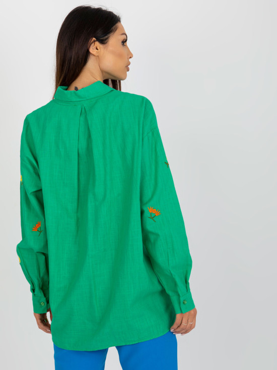 Grüne Oversize-Bluse mit Stickerei