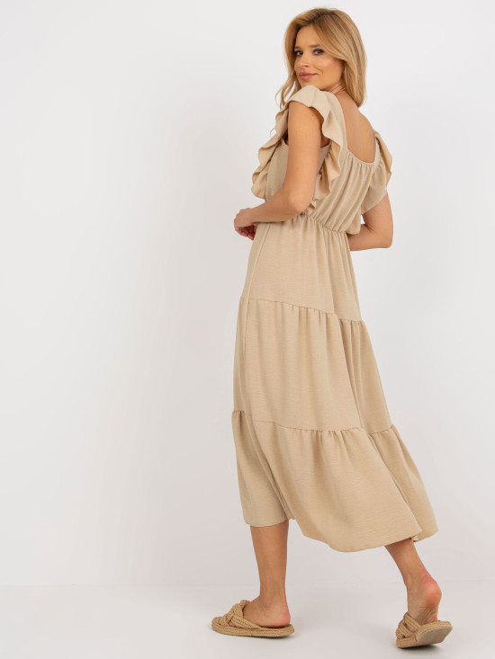 Beige Midi-Kleid mit Volant