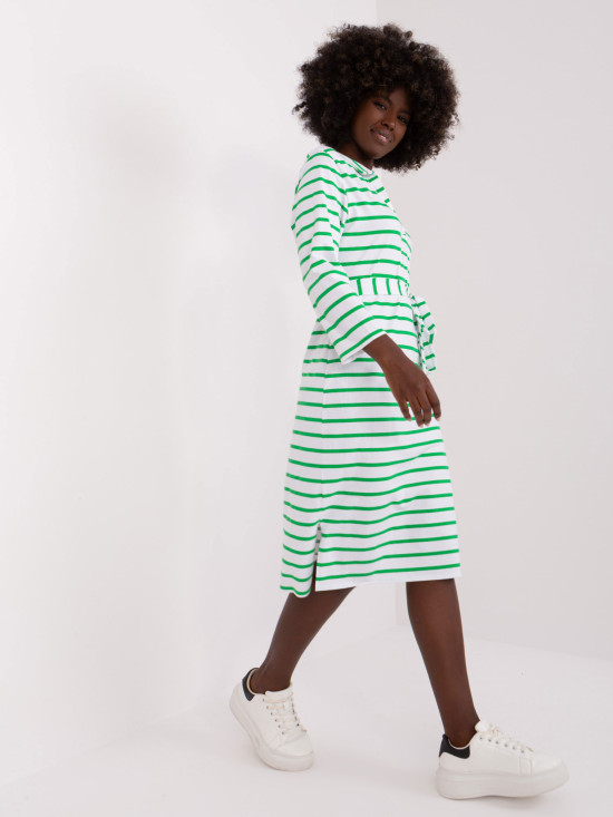 Weiß-grünes einfaches Kleid mit Kragen