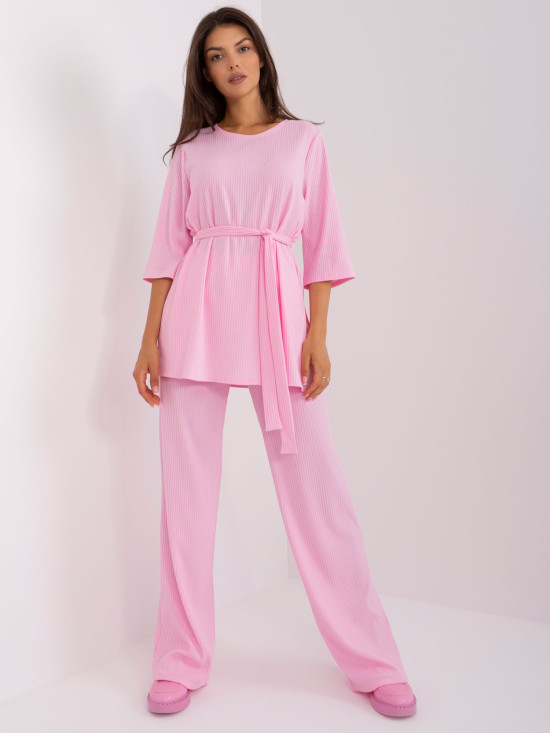 Helle rosa Damen-Casual-Set mit weiten Hosen