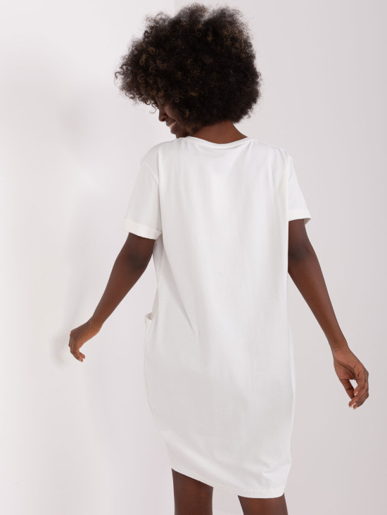 Ecru Baumwollkleid Basic bis zum Knie