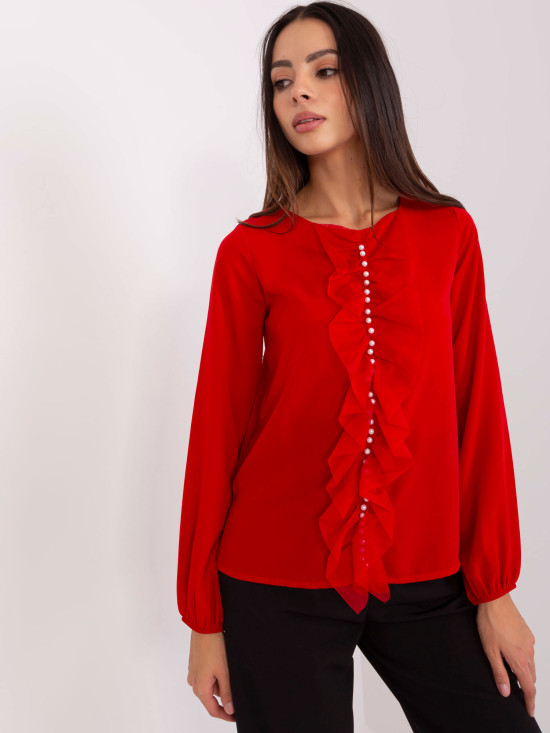 Elegante rote Bluse mit Rundhalsausschnitt