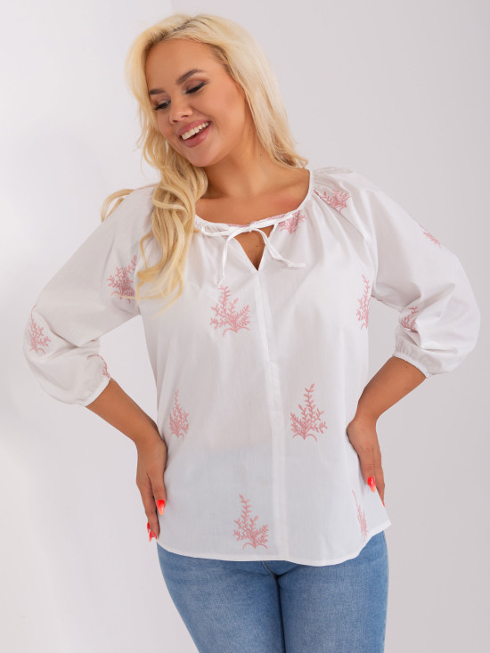Weiß-rosa Bluse mit Stickerei