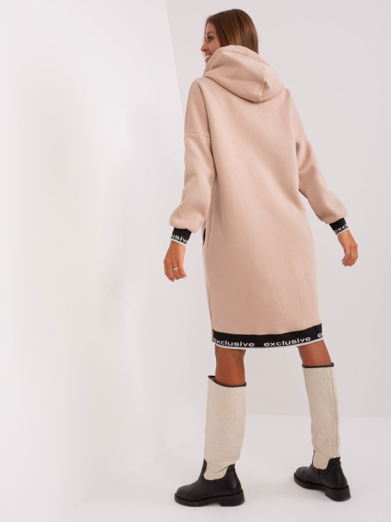 Beige lange Reißverschlussjacke mit Taschen