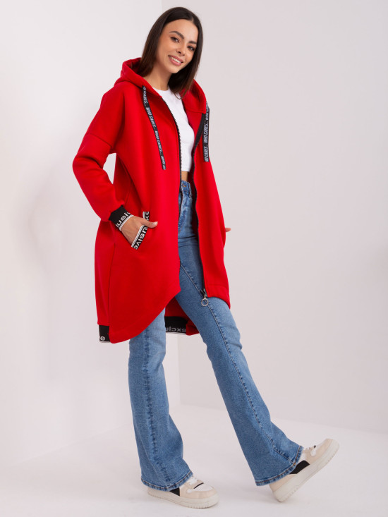 Rote lange Kapuzenjacke mit Reißverschluss