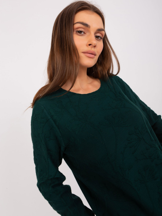 Dunkelgrüner klassischer Damenpullover aus Baumwolle