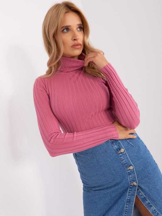 Rosa figurbetonender Pullover mit Rollkragen