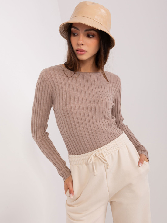 Klassischer gestreifter Pullover in Dunkelbeige