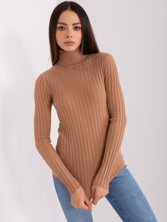 Brauner figurbetonter Pullover mit Rollkragen