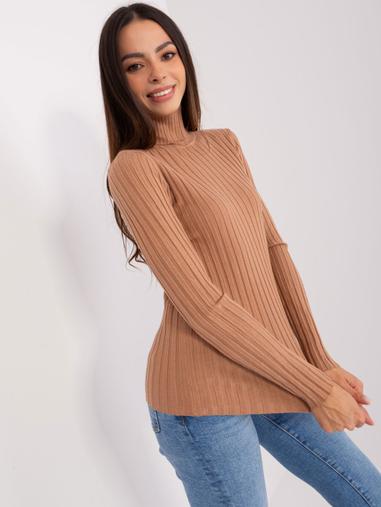 Brauner figurbetonter Pullover mit Rollkragen