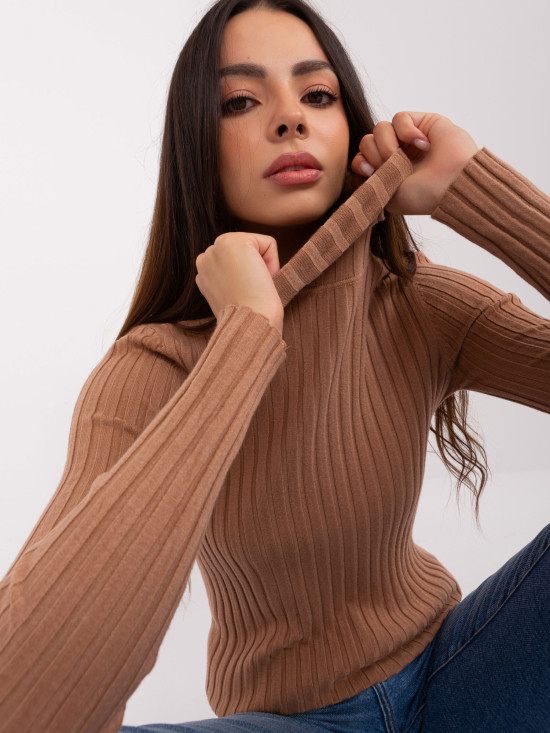 Brauner figurbetonter Pullover mit Rollkragen