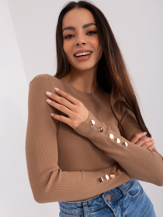 Klassischer Damenpullover in Camel mit Knöpfen