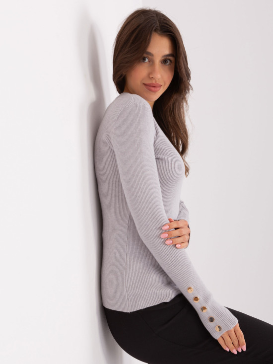 Grau klassischer Pullover mit Knöpfen an den Ärmeln