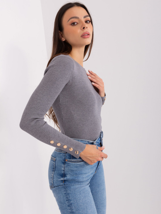 Eleganter dunkelgrauer figurbetonter Pullover