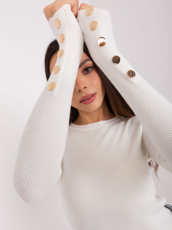 Ecru klassischer Pullover mit Rundhalsausschnitt