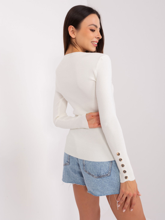 Ecru klassischer Pullover mit Rundhalsausschnitt