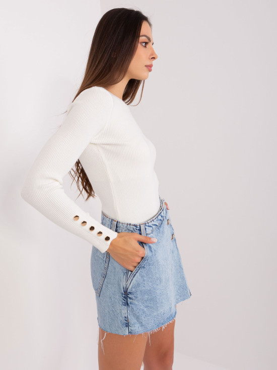 Ecru klassischer Pullover mit Rundhalsausschnitt