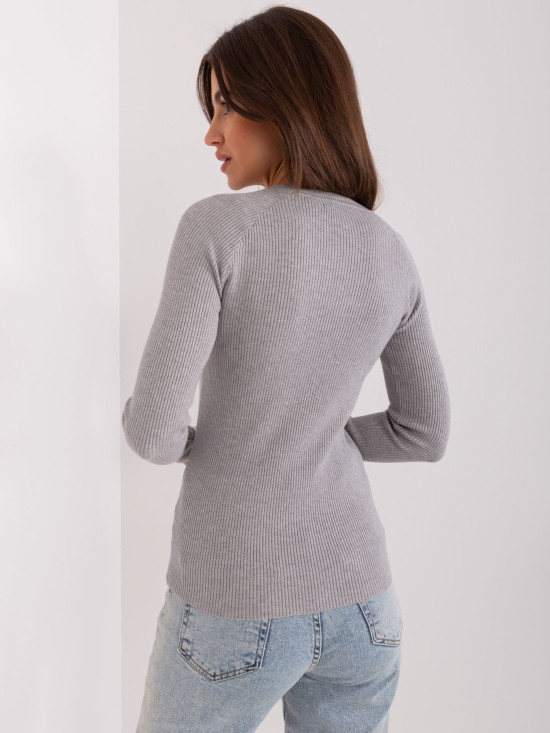 Grau klassischer Pullover mit dekorativen Knöpfen