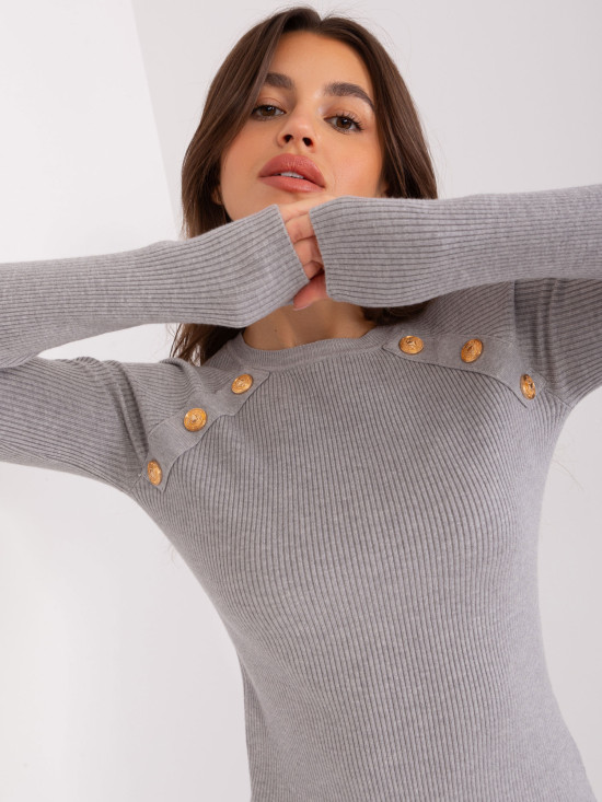 Grau klassischer Pullover mit dekorativen Knöpfen