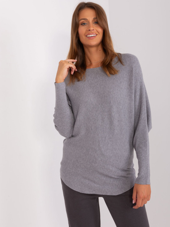 Grau Oversize Pullover mit Bootsausschnitt