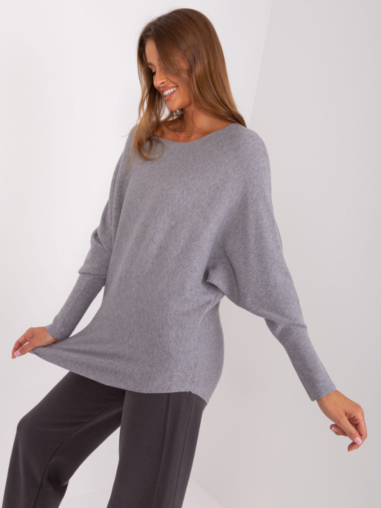 Grau Oversize Pullover mit Bootsausschnitt