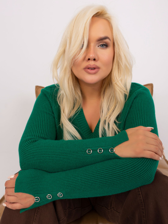 Dunkelgrüner Damen Pullover in Übergröße aus Viskose