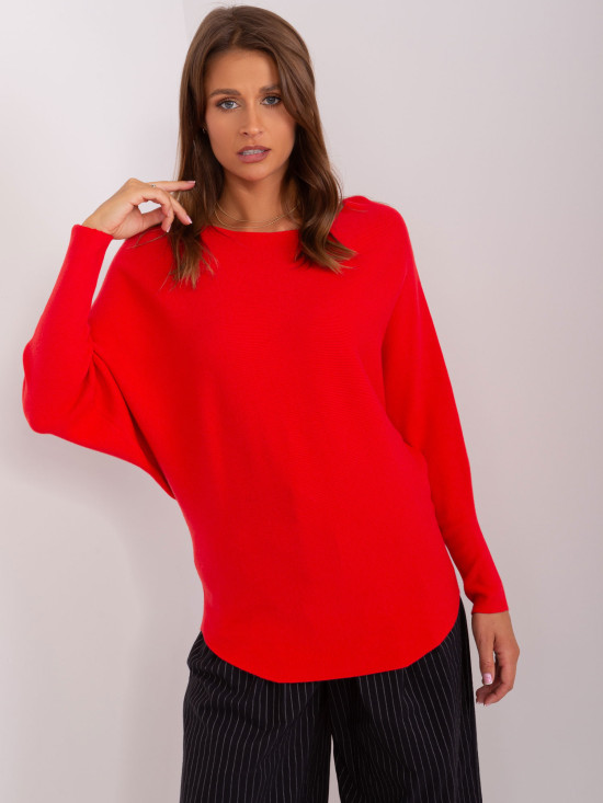 Roter Oversize-Pullover mit Fledermausärmeln