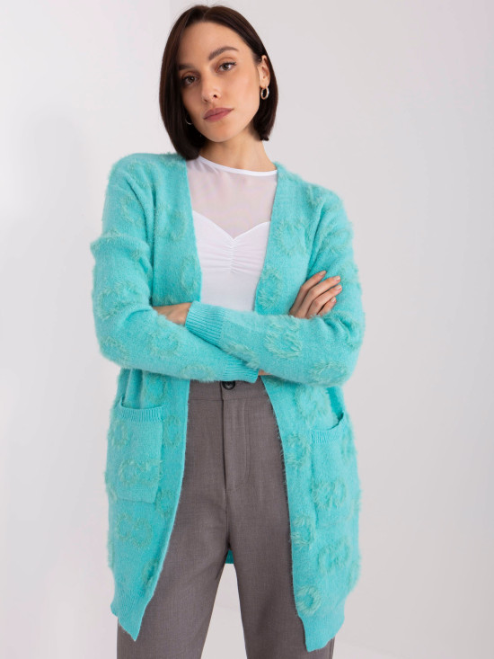 Minzfarbener Cardigan mit Muster