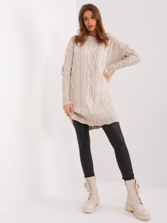 Beige Midi-Kleid mit langen Ärmeln