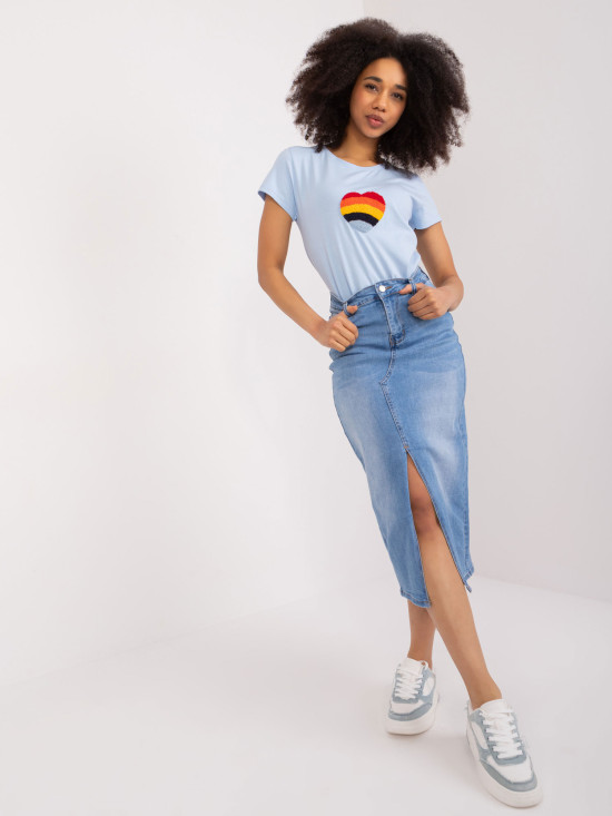 Stilvolle blaue Bluse mit Applikation