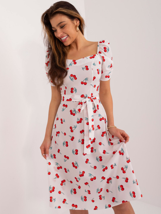 Weiße ausgestellte Kleid mit Gürtel