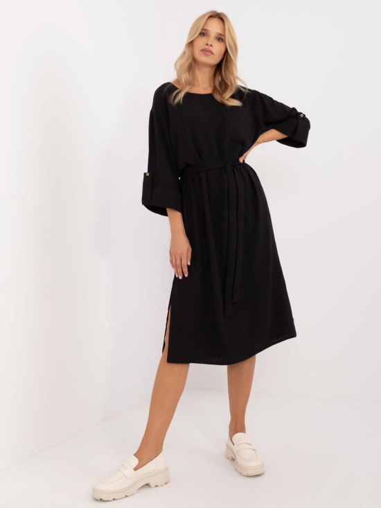 Elegantes schwarzes Midi-Kleid mit 3/4-Ärmeln