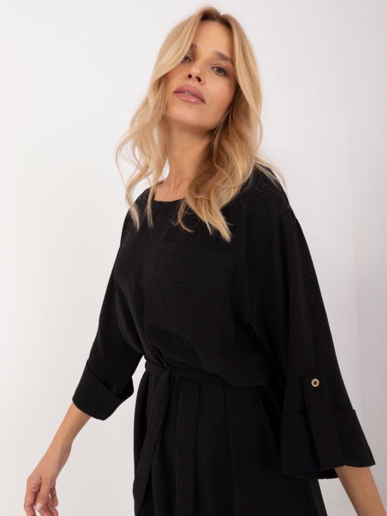 Elegantes schwarzes Midi-Kleid mit 3/4-Ärmeln