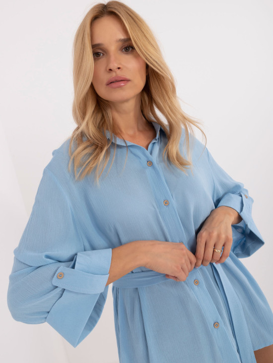 Blaue elegante Bluse mit 3/4-Ärmeln