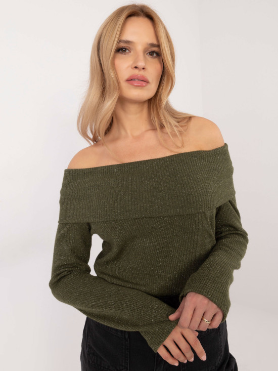 Eleganter khaki Pullover mit langen Ärmeln