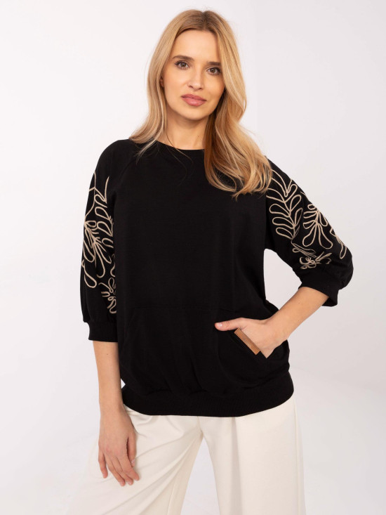 Stilvolle schwarze Bluse mit 3/4-Ärmeln