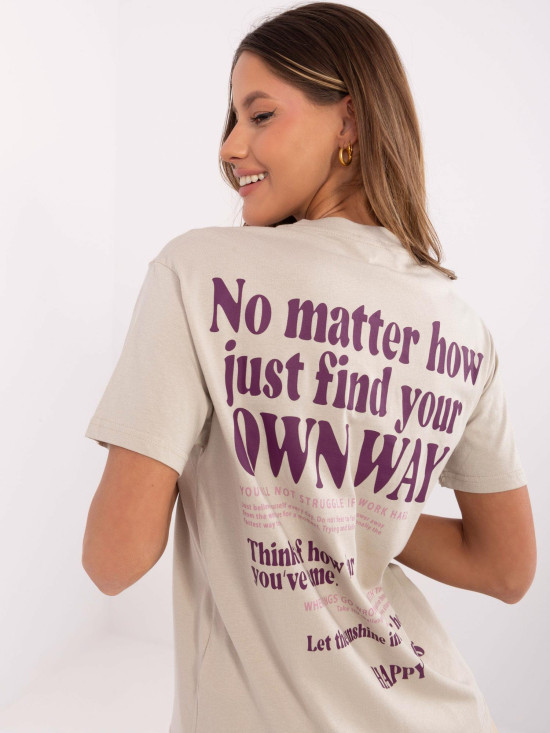 Beige T-Shirt mit Aufdruck