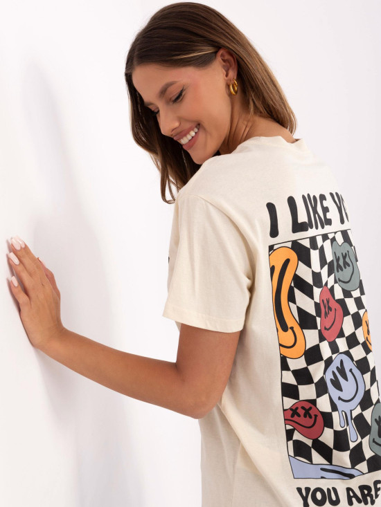 Beige T-Shirt mit kurzen Ärmeln