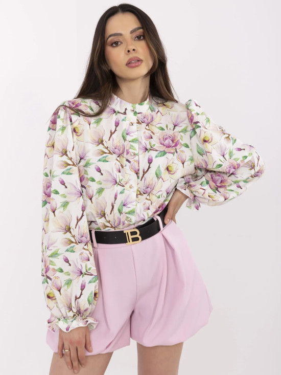 Elegante weiße Bluse mit Blumenmuster