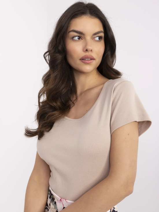 Beige T-Shirt mit kurzen Ärmeln