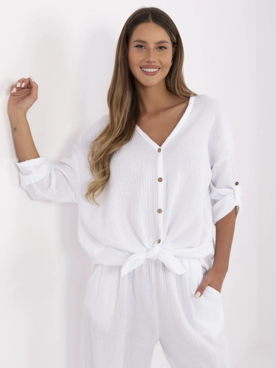 Weiße Damenbluse mit 3/4-Ärmeln