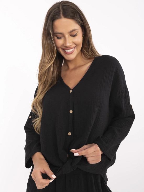 Schwarze Bluse mit 3/4-Ärmeln